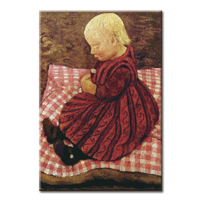 Magnet - Modersohn-Becker, Kind auf rotgewürfeltem Kissen
